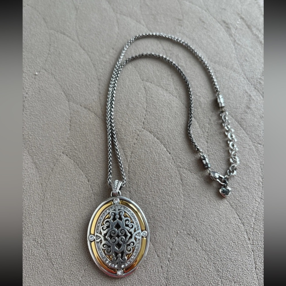 Brighton Two-tone Reversable Silver, Black and Gold Pendant Necklace